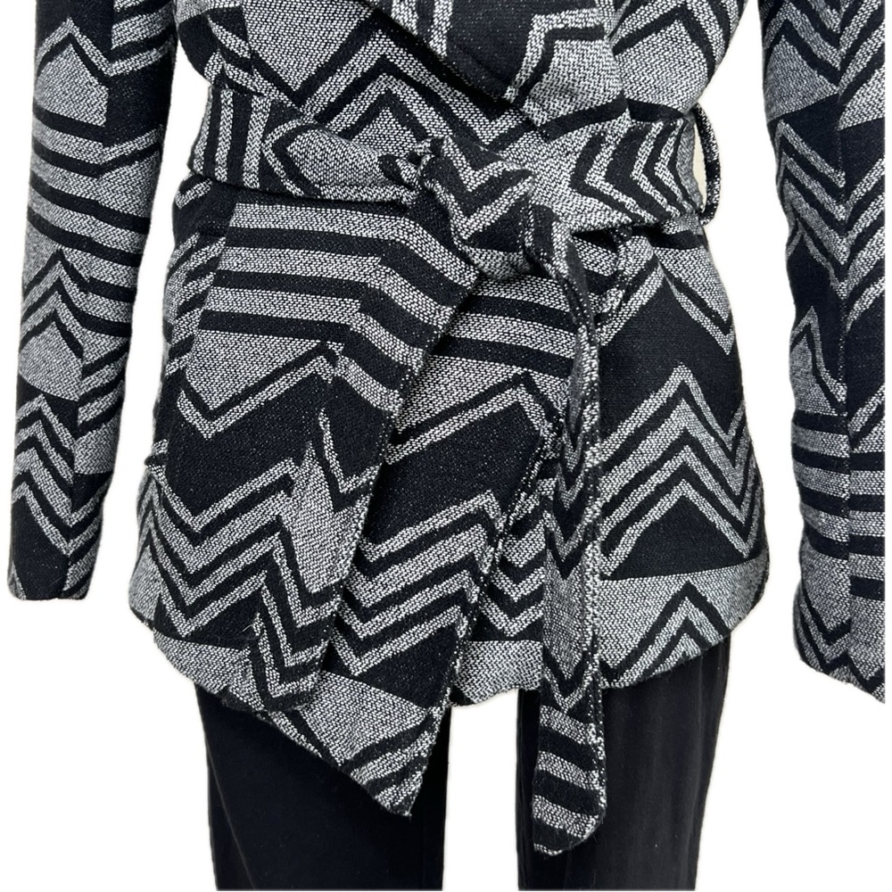 Wool Blend Coat Belted Wrap Geometric Zigzag Charlotte Russe Black Gray Small S - Picture 5 of 15